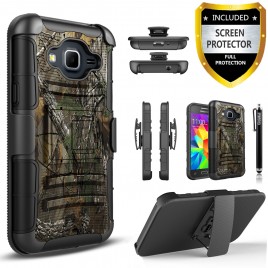 Samsung Galaxy On5, Galaxy J5 Prime Case, Dual Layers [Combo Holster] Case And Built-In Kickstand Bundled with [Premium Screen Protector] Hybird Shockproof And Circlemalls Stylus Pen (Camo)